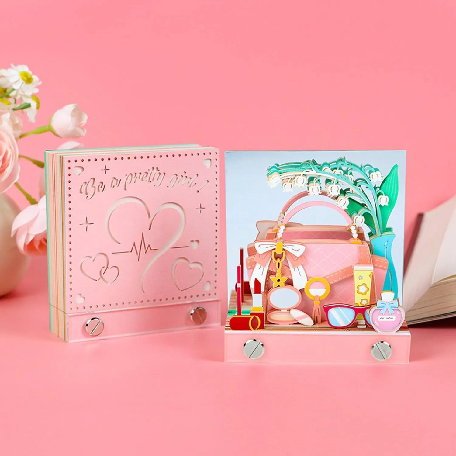 3D Memo Pad, Tear Away Paper Sculpture Non-stick Notes 3D Notepad, Romantic Handbag 3D Artsy Note Pad with Silhouette, Creative DIY Desktop Decoration Gift