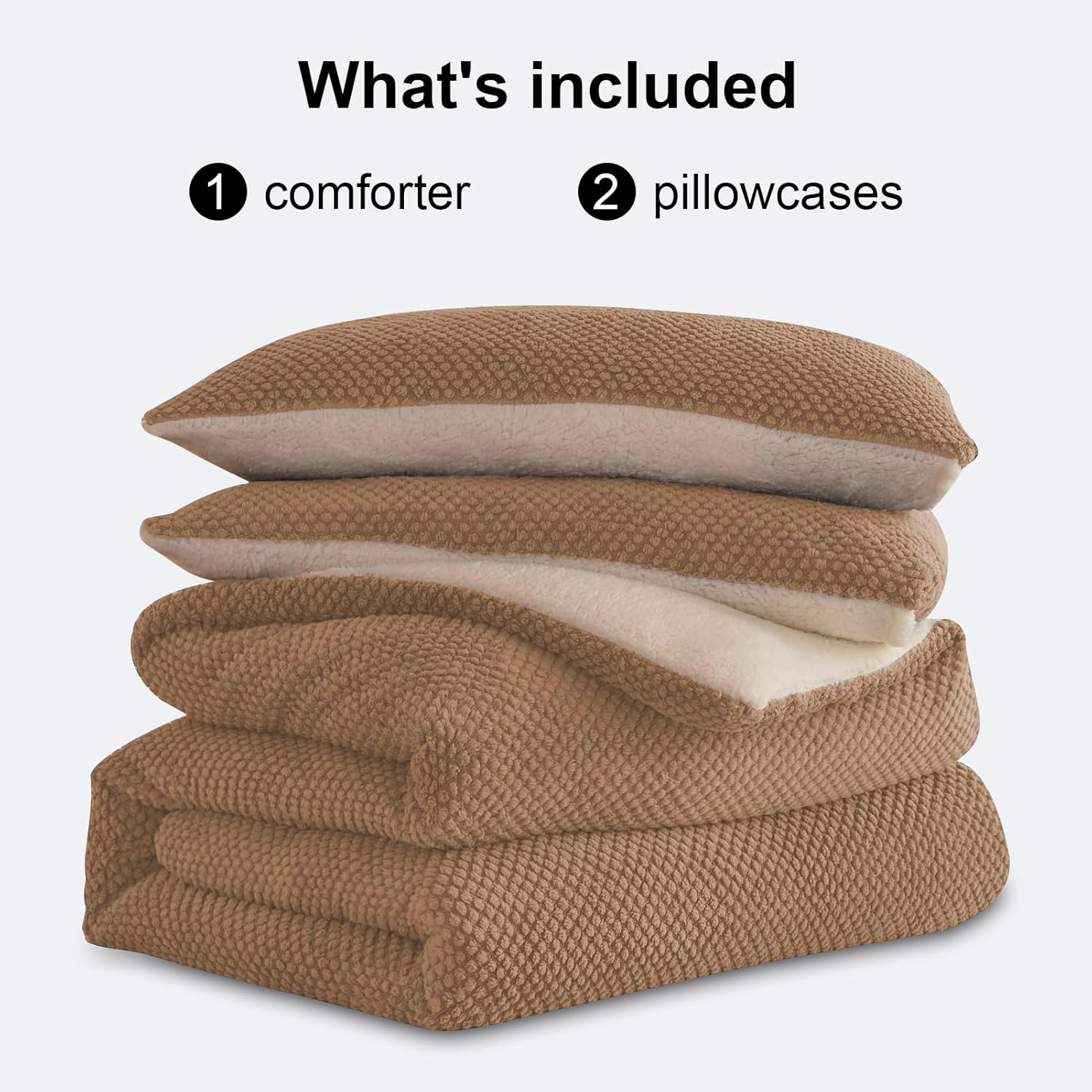 3D Jacquard Design Comforter Set, Luxury Cozy Sherpa Fur Plush 3-Pieces Ultra-Soft Warm Sets Bedding with 2 Pillowcases (Queen Size 90"x90", Beige)