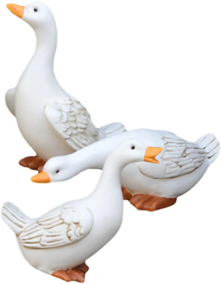 3Pcs Miniature Resin Animal Figurines Adorable Duck Statues for Micro Landscape Garden Decor for Dollhouses Terrariums and