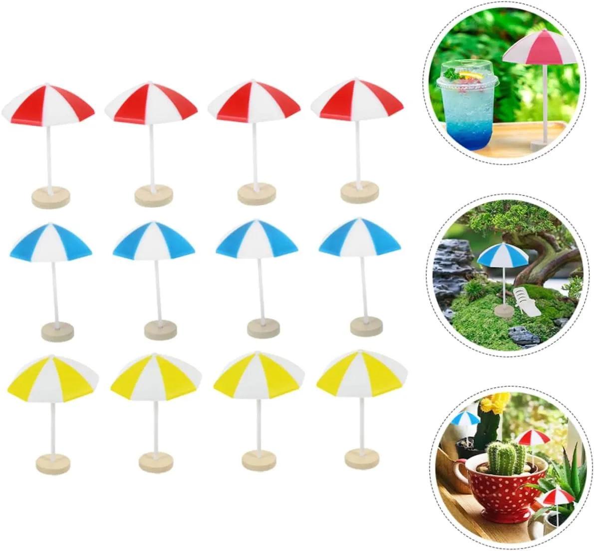 3sets Fairy Garden Miniature Decor Beach Umbrella Props Mini House Furniture for Miniature Sets 8pcs*3
