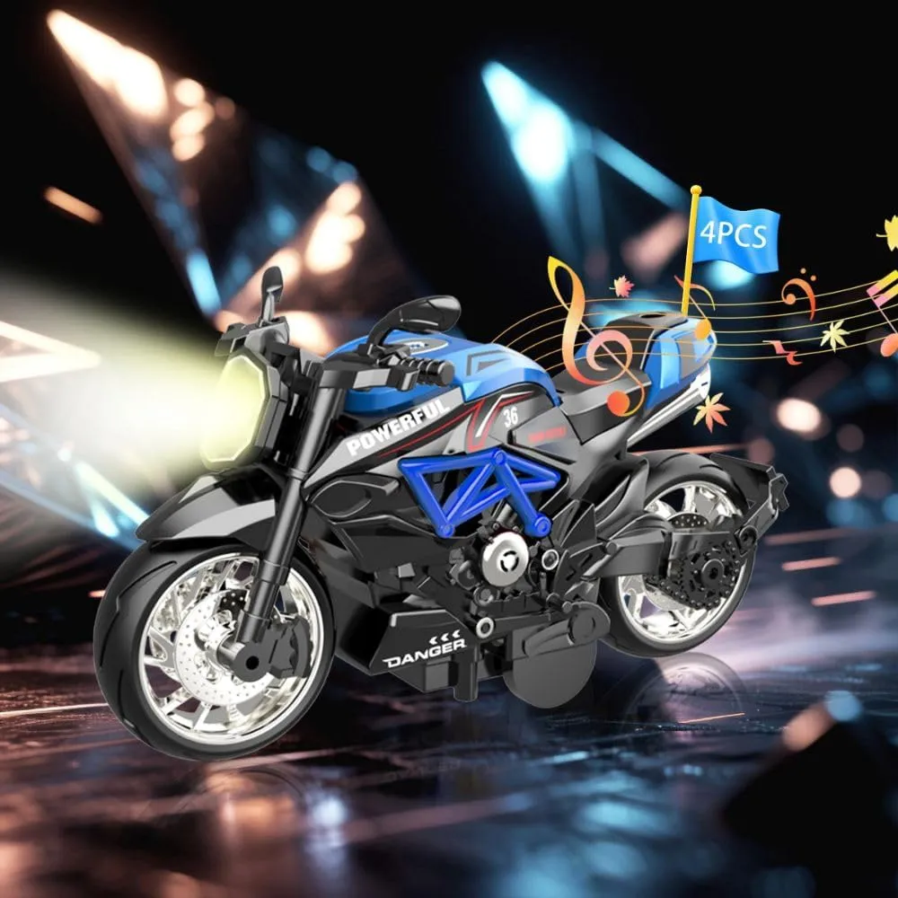 4 Light Up Sound Motorcycle Toys - Pull-Back Alloy Vehicles, Interactive Play for Kids Ages 3 ​