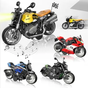 4 Light Up Sound Motorcycle Toys - Pull-Back Alloy Vehicles, Interactive Play for Kids Ages 3 ​