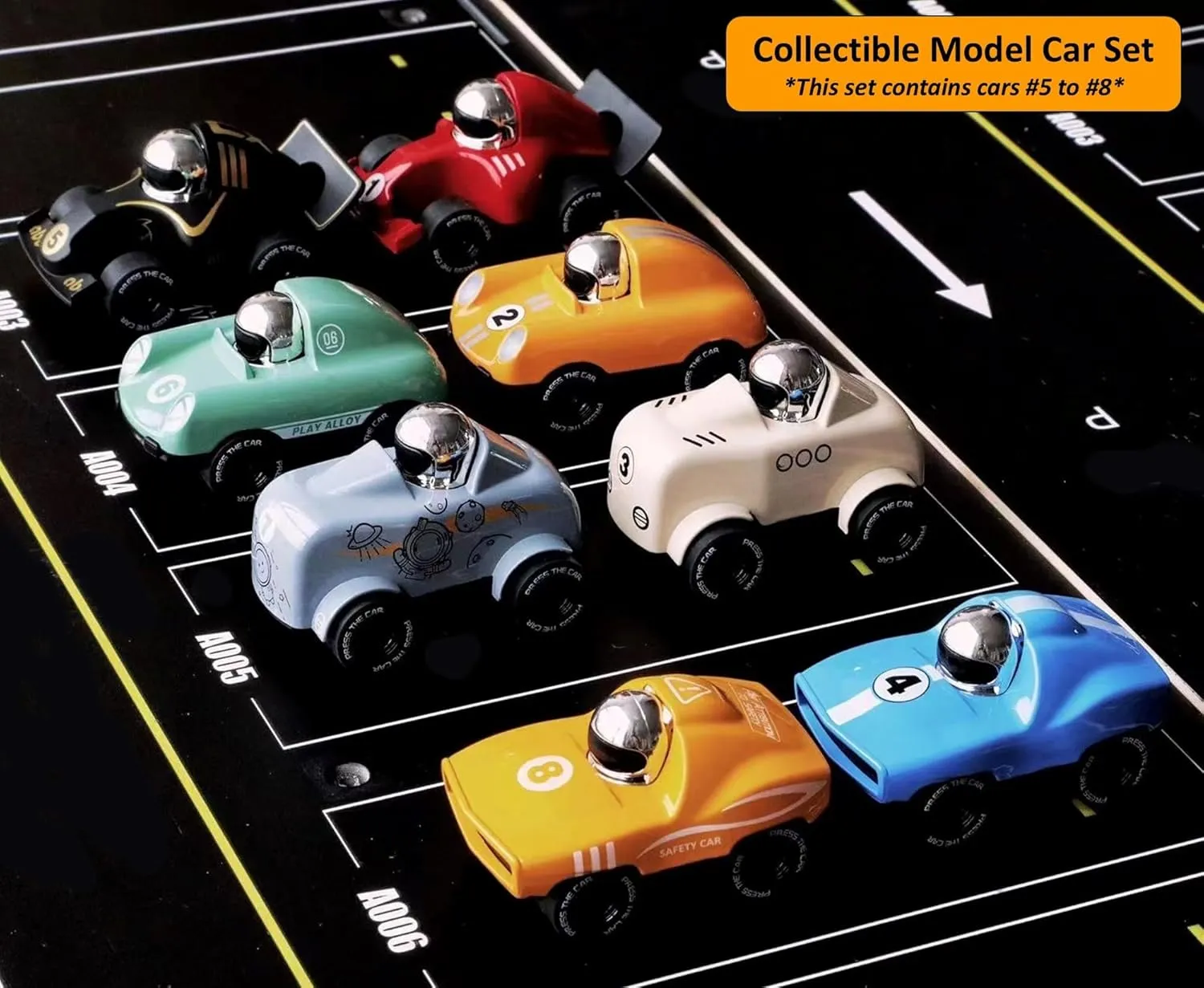 4-Pack Alloy Press and Go Toy Cars, Die-cast Collectible Model Race Cars, Birthday Christmas Holiday Party Gift for Kids 3 , Adults, and Collectors, Multi-Color (Cars #5 to #8)