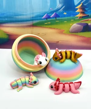 4 pcs 3D Printed Axolotl with Eggs, Articulated Multi Colors Fidget Axolotl, Tiny Axolotl Miniature Figures Toy Mini Axolotl Charm Ornament Birthday Christmas Party DecorationMini Gift Idea MA001-RE