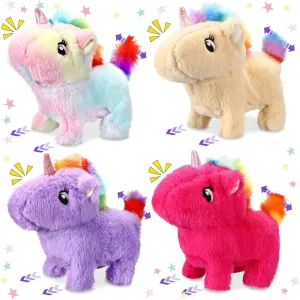 4 Pcs Unicorn Stuffed Animal Interactive Electronic Plush Animals Walking Barking and Wagging Tail for Classroom Kids Birthday Gifts 7"