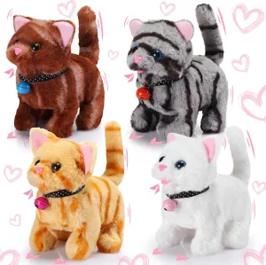 4 Pcs Walking Cat Bulk Walking Wagging Tail Meowing Animated Plush Robot Kitten Moving Plush Stuffed Animal Cute Kawai Robotic Kitty Electronic Kitten Toy for Kid