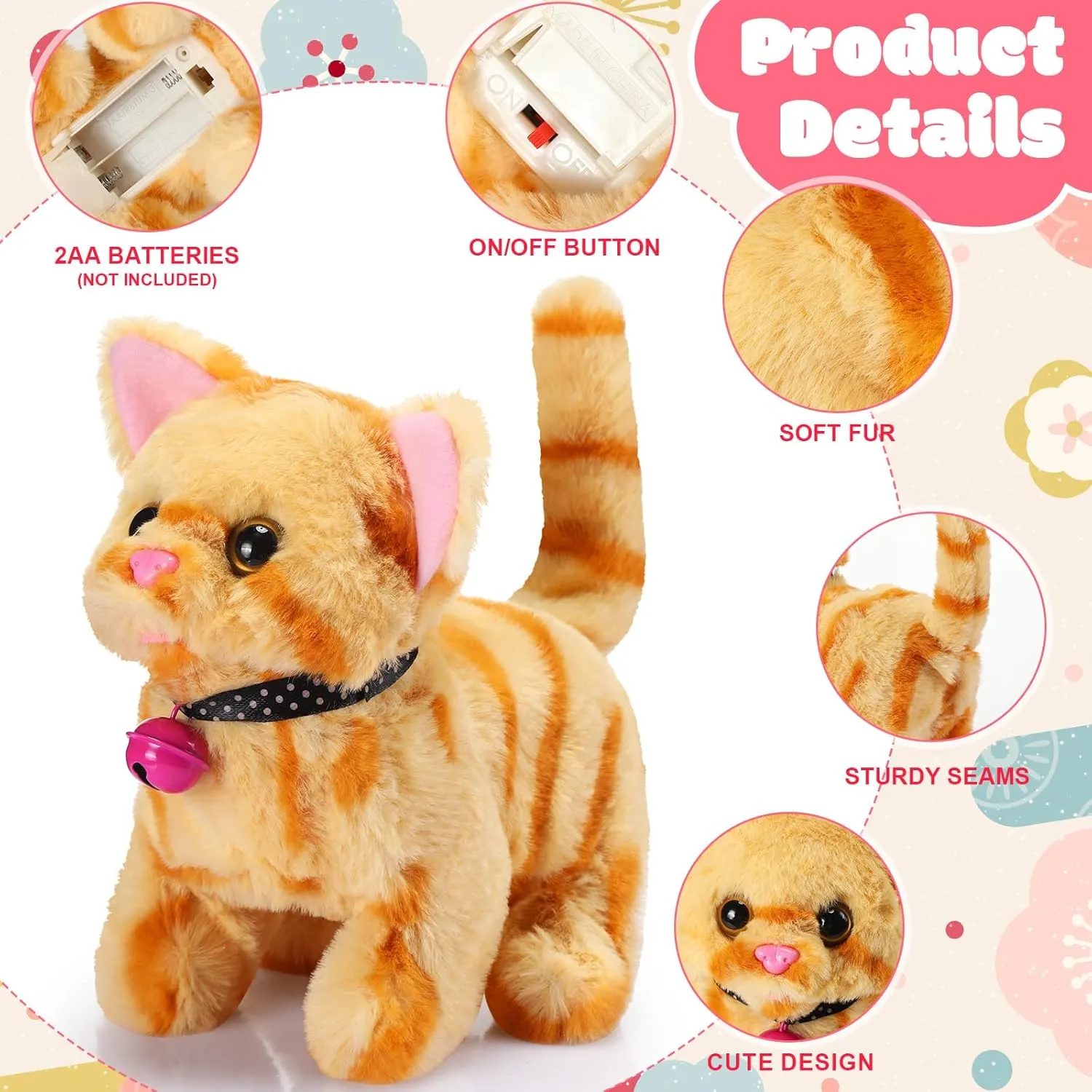 4 Pcs Walking Cat Bulk Walking Wagging Tail Meowing Animated Plush Robot Kitten Moving Plush Stuffed Animal Cute Kawai Robotic Kitty Electronic Kitten Toy for Kid