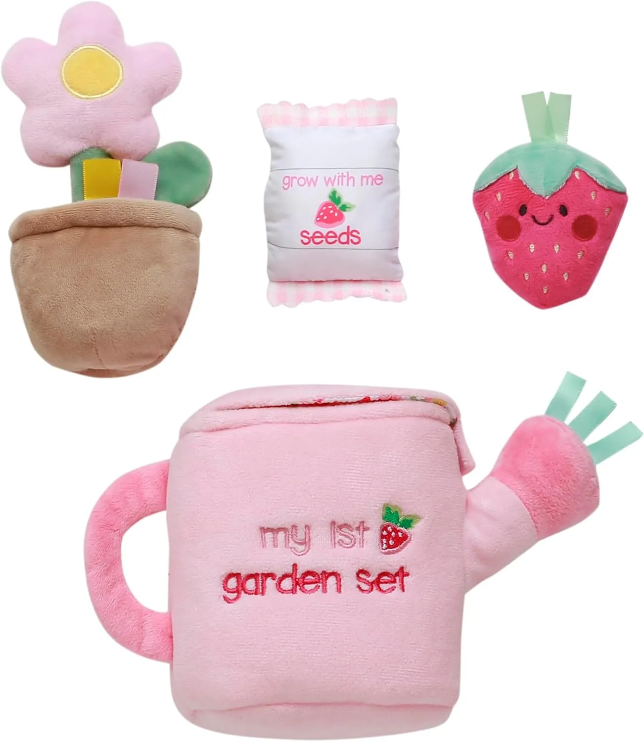 4 Piece Plush My First Garden Play Set with Sensory Toys for Baby, Pink, 6 inch
