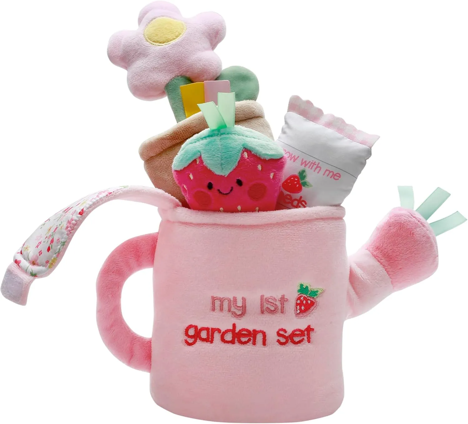 4 Piece Plush My First Garden Play Set with Sensory Toys for Baby, Pink, 6 inch