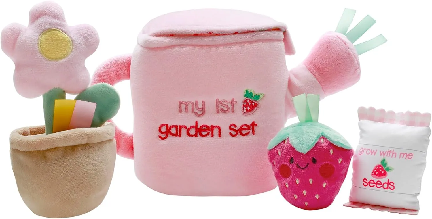 4 Piece Plush My First Garden Play Set with Sensory Toys for Baby, Pink, 6 inch
