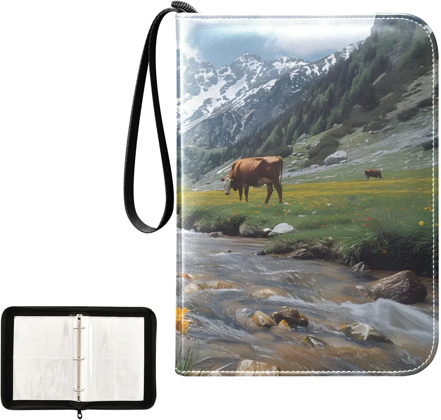 4 Pockets Trading Card Album Holder Book Folder Sports Card Binder Natural Scene 400 Double Side Pockets for 3 Ring Binder Zipper