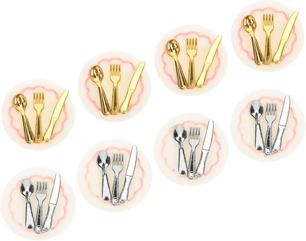 40sets Dollhouse Miniature Tableware Doll House Decor Mini Fork Cutter Spoon and Plates for Creative Play for Mini Home Decor and Landscaping Scenes