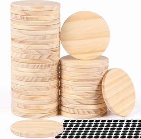 42 Pieces Unfinished Wood Coasters, 4 Inch Round Blank Wooden Coasters for Crafts with Non-Slip Silicon Dots for DIY Stained Painting Wood Engraving Home Decoration