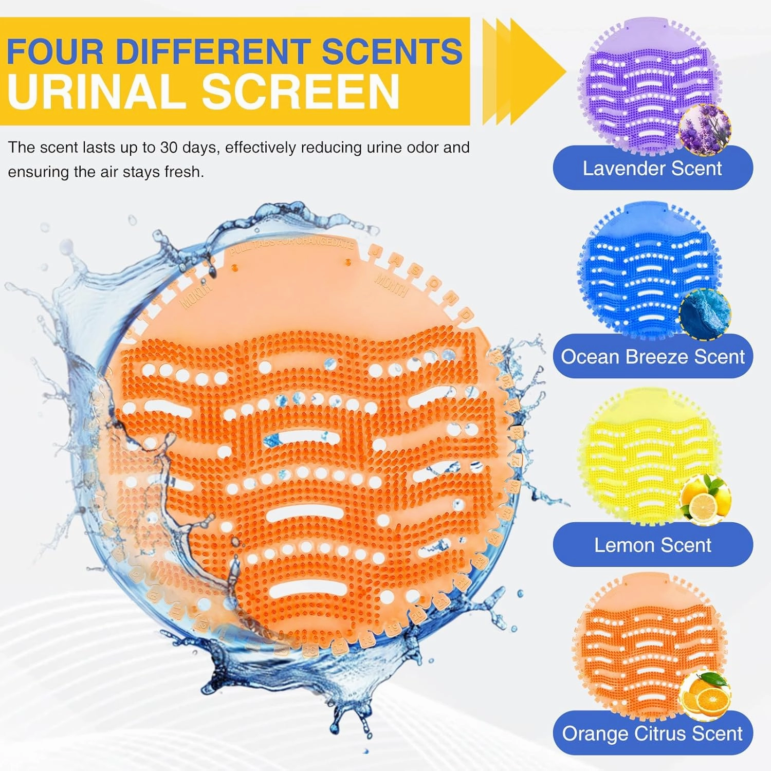 48 PACK Urinal Screen Deodorizer with 100 Gloves-3D Wave Anti-Splash Odor Protection Urinal Cakes for Men Toilets，Four Scents Urinal Mats，Long-Lasting Fragrance Lasts for 30 Days
