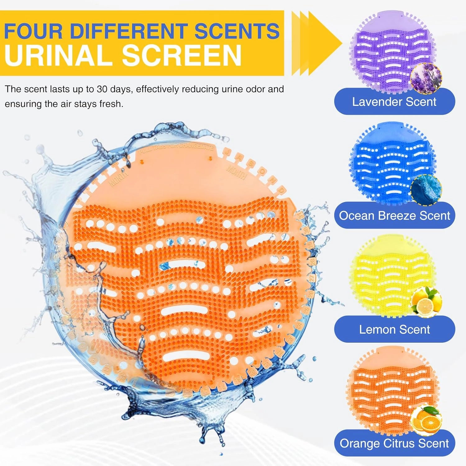 48 PACK Urinal Screen Deodorizer with 100 Gloves-3D Wave Anti-Splash Odor Protection Urinal Cakes for Men Toilets，Four Scents Urinal Mats，Long-Lasting Fragrance Lasts for 30 Days