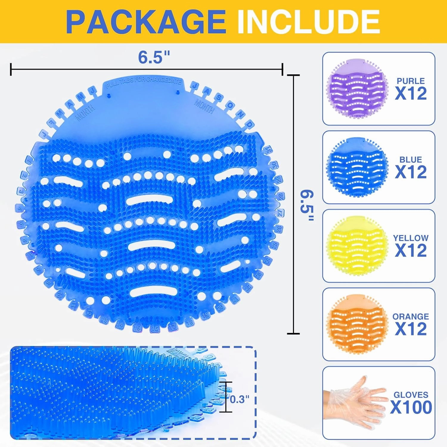 48 PACK Urinal Screen Deodorizer with 100 Gloves-3D Wave Anti-Splash Odor Protection Urinal Cakes for Men Toilets，Four Scents Urinal Mats，Long-Lasting Fragrance Lasts for 30 Days