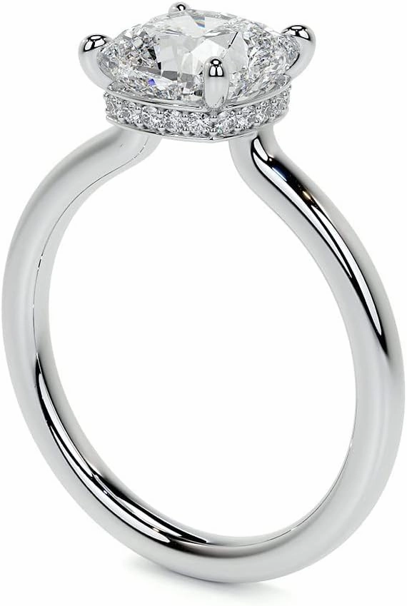 4.0Carat - 9.5mm Cushion 4-Prong Hidden Halo Moissanite Engagement Ring With Natural diamond In14k Gold For Women,D-VVS1