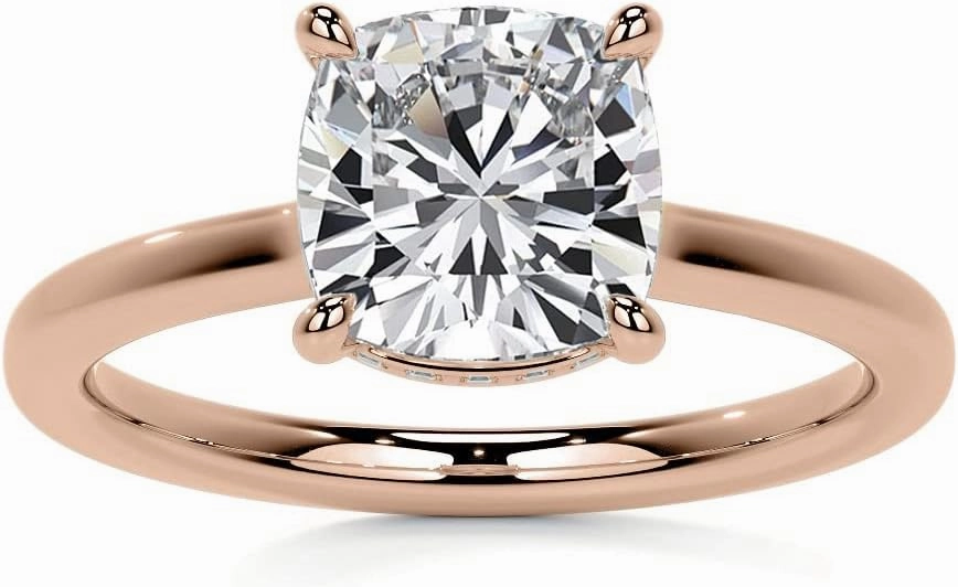 4.0Carat - 9.5mm Cushion 4-Prong Hidden Halo Moissanite Engagement Ring With Natural diamond In14k Gold For Women,D-VVS1