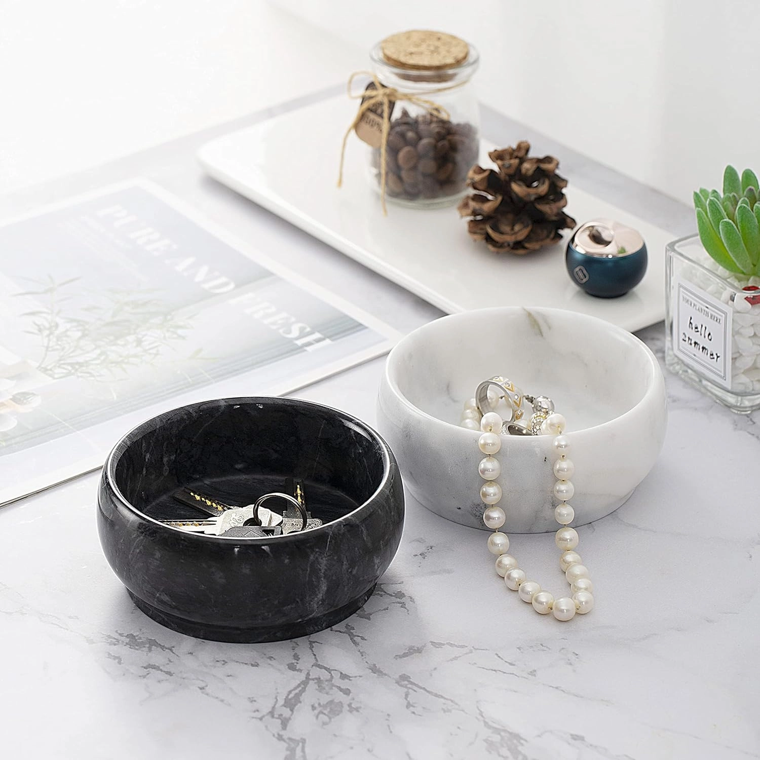 4.72 Inch Decorative Bowls - Natural Marble Key, Coffee Table Centerpiece, Soap Serving, Incense Burner, Smudge Bowl