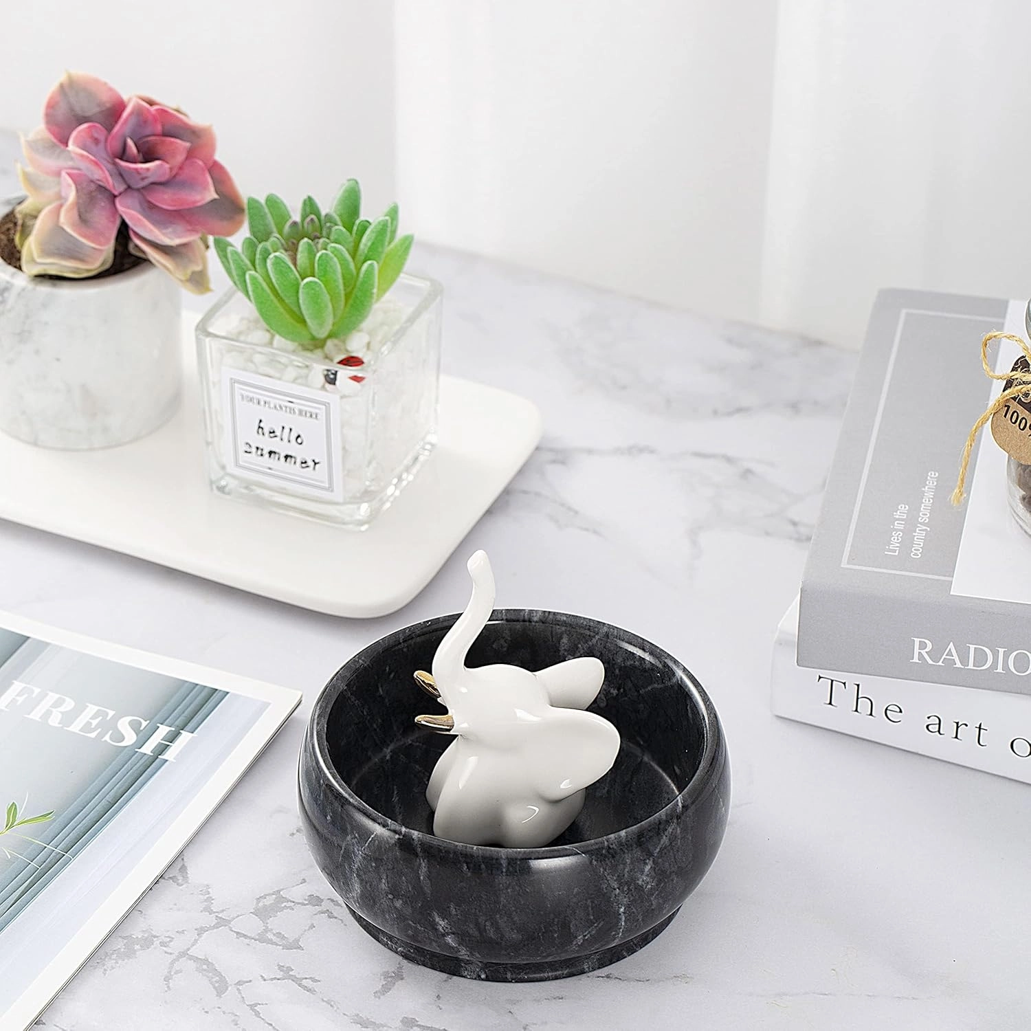 4.72 Inch Decorative Bowls - Natural Marble Key, Coffee Table Centerpiece, Soap Serving, Incense Burner, Smudge Bowl