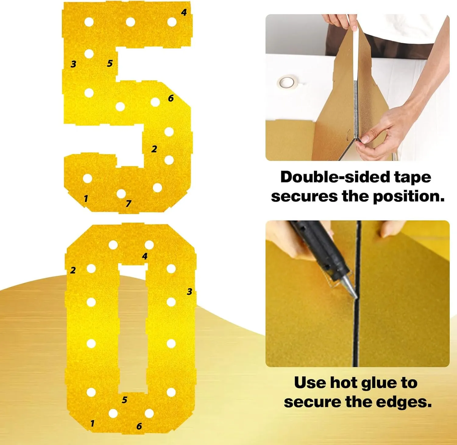 4FT Marquee 50 Numbers, Light Up Numbers 50 Mosaic Numbers Glitter Gold Black Light Up Letter Pre-Cut Foam Board Sign Marquee for 50th Birthday Party Decorations, Wedding, DIY Anniversaries