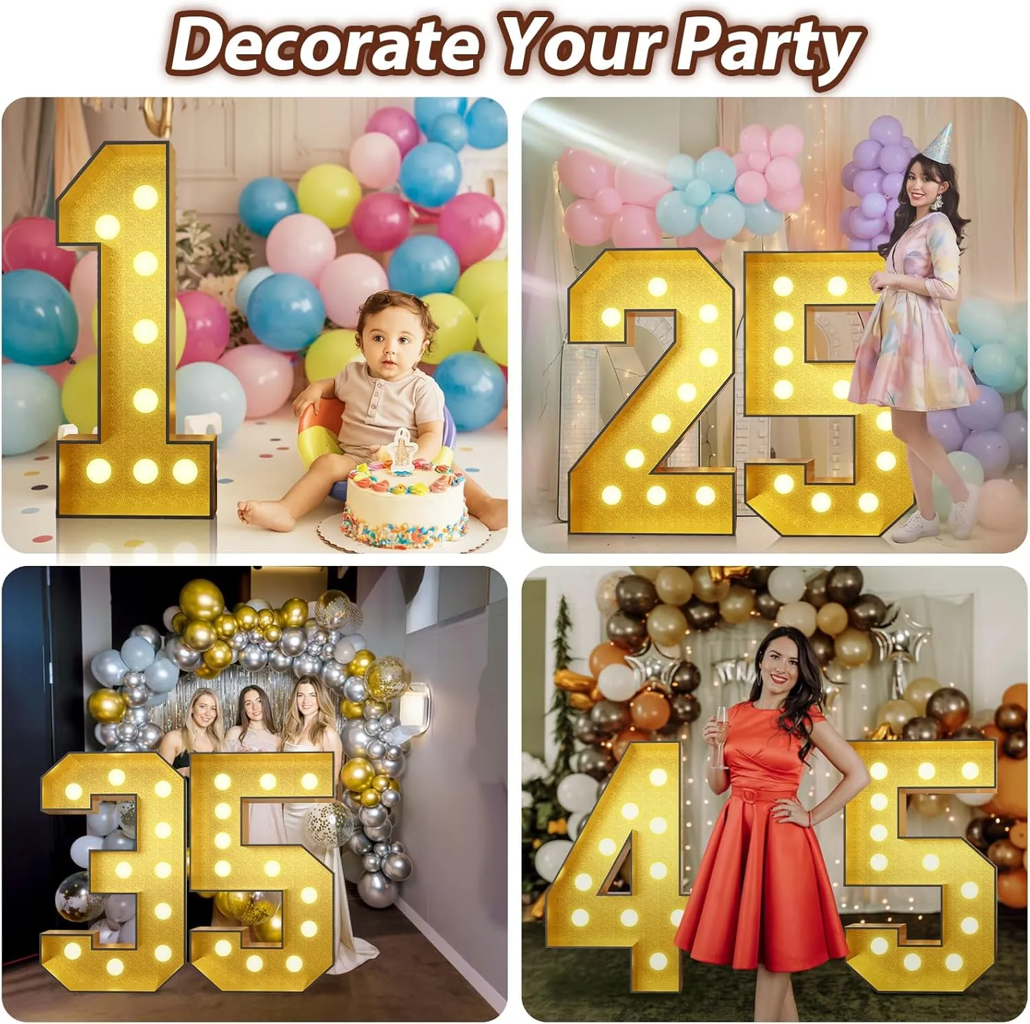 4FT Marquee 50 Numbers, Light Up Numbers 50 Mosaic Numbers Glitter Gold Black Light Up Letter Pre-Cut Foam Board Sign Marquee for 50th Birthday Party Decorations, Wedding, DIY Anniversaries