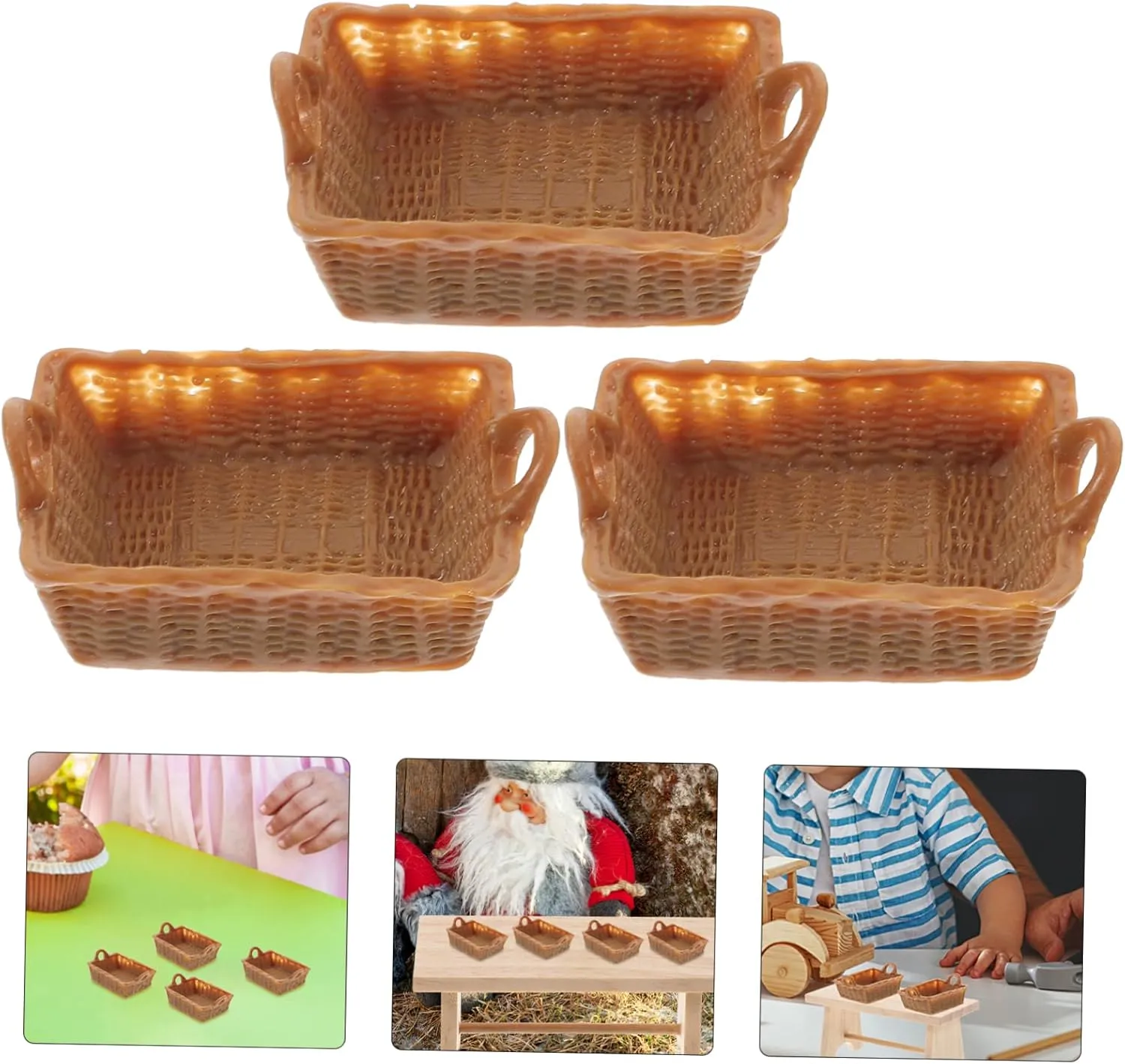 4sets Dollhouse Miniature Food Storage Basket Realistic Mini Basket Model 1/12 Scale Miniature Toys 4pcs*4