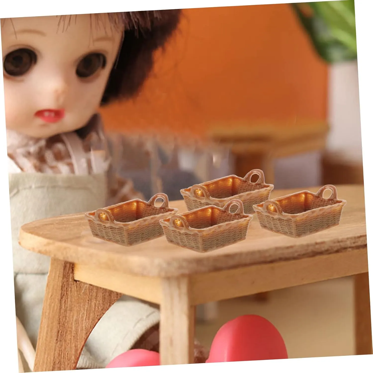 4sets Dollhouse Miniature Food Storage Basket Realistic Mini Basket Model 1/12 Scale Miniature Toys 4pcs*4