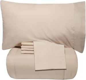 5 Piece King Comforter Set All Season Soft Down Alternative Blanket & Luxurious Cotton Fits Mattress Up to 18" Deep Pocket Bed 4 Piece Sheet Set Beige
