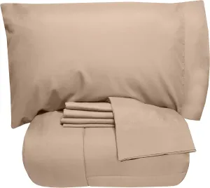 5 Piece King Comforter Set All Season Soft Down Alternative Blanket & Luxurious Cotton Fits Mattress Up to 18" Deep Pocket Bed 4 Piece Sheet Set Taupe