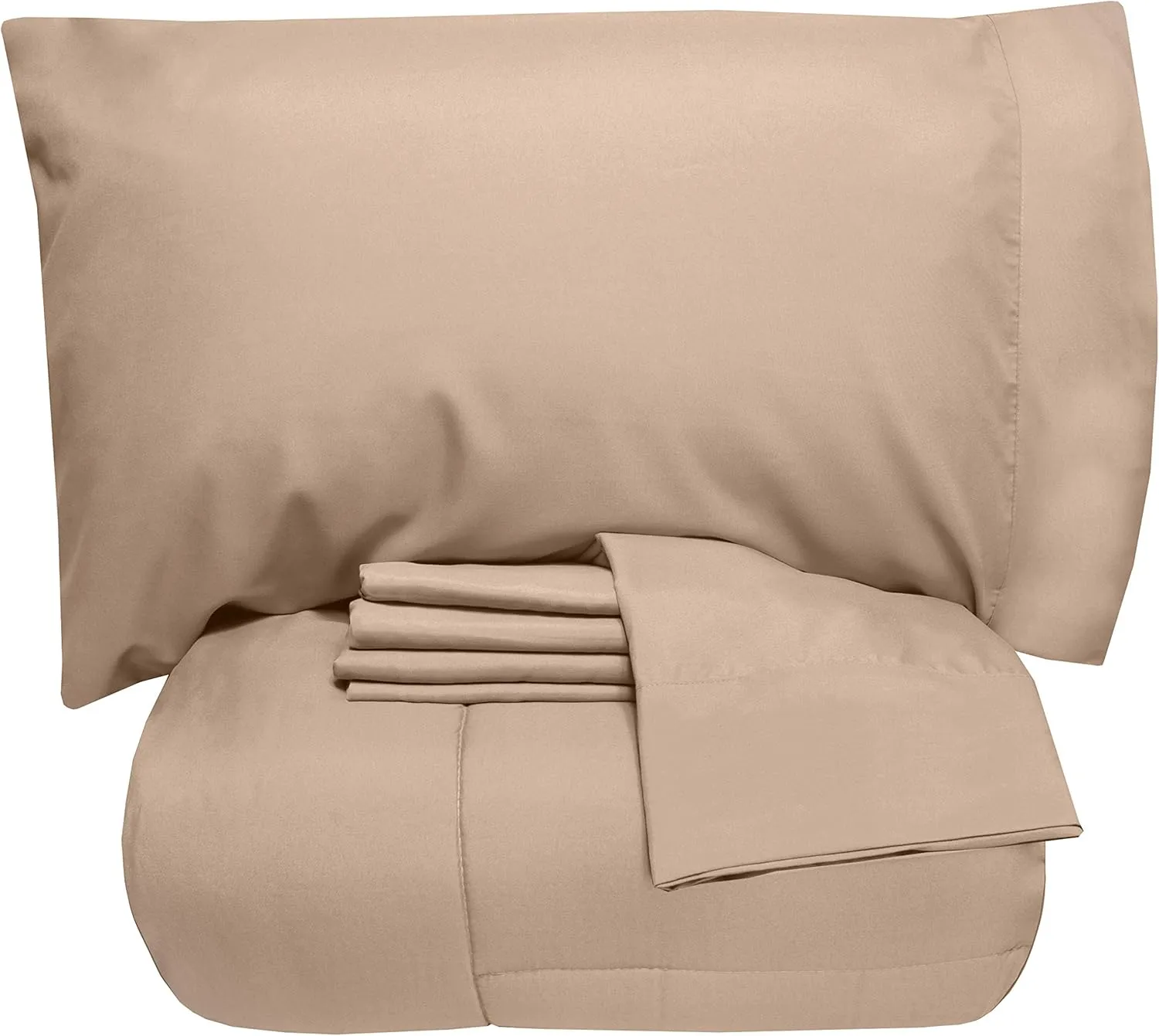 5 Piece King Comforter Set All Season Soft Down Alternative Blanket & Luxurious Cotton Fits Mattress Up to 18" Deep Pocket Bed 4 Piece Sheet Set Taupe
