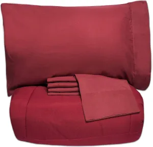5 Piece Queen Comforter Set All Season Soft Down Alternative Blanket & Luxurious Cotton Fits Mattress Up to 18" Deep Pocket Bed 4 Piece Sheet Set Burgundy