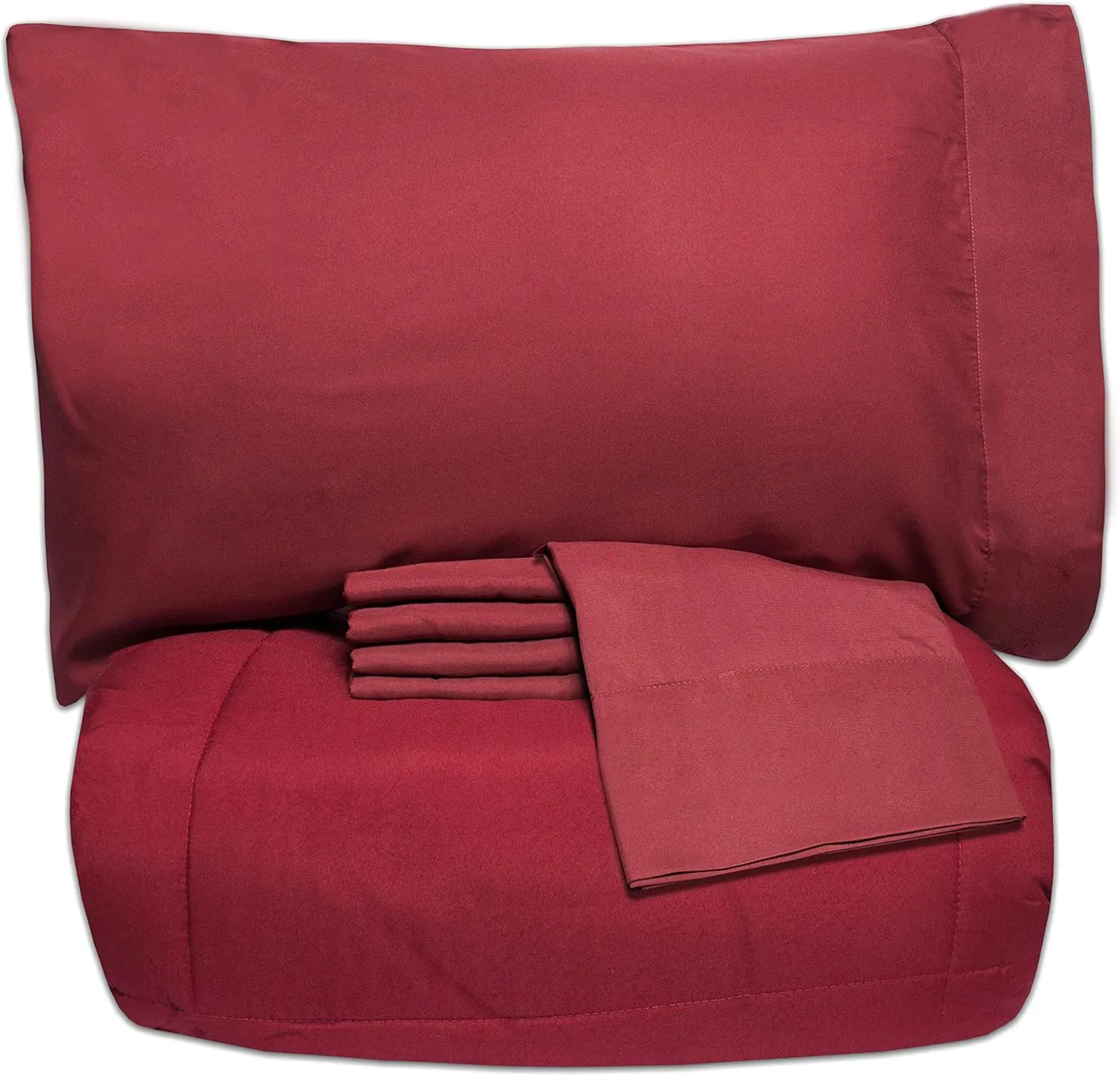 5 Piece Queen Comforter Set All Season Soft Down Alternative Blanket & Luxurious Cotton Fits Mattress Up to 18" Deep Pocket Bed 4 Piece Sheet Set Burgundy