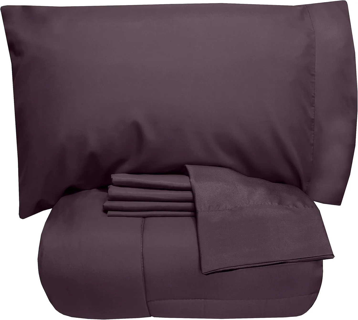 5 Piece Twin Comforter Set All Season Soft Down Alternative Blanket & Luxurious Cotton Fits Mattress Up to 18" Deep Pocket Bed 4 Piece Sheet Set Purple