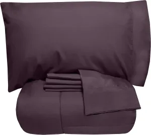 5 Piece Twin Comforter Set All Season Soft Down Alternative Blanket & Luxurious Cotton Fits Mattress Up to 18" Deep Pocket Bed 4 Piece Sheet Set Purple