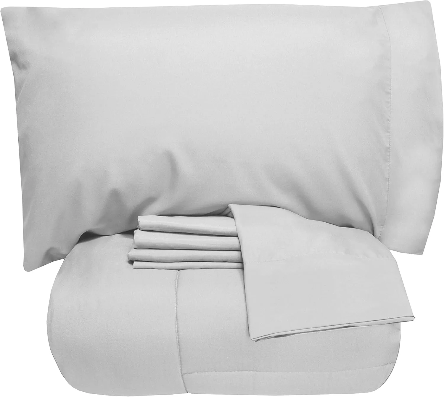 5 Piece Twin Comforter Set All Season Soft Down Alternative Blanket & Luxurious Cotton Fits Mattress Up to 18" Deep Pocket Bed 4 Piece Sheet Set Silver