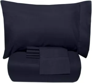5 Piece Twin XL Comforter Set All Season Soft Down Alternative Blanket & Luxurious Cotton Fits Mattress Up to 18" Deep Pocket Bed 4 Piece Sheet Set Navy Blue