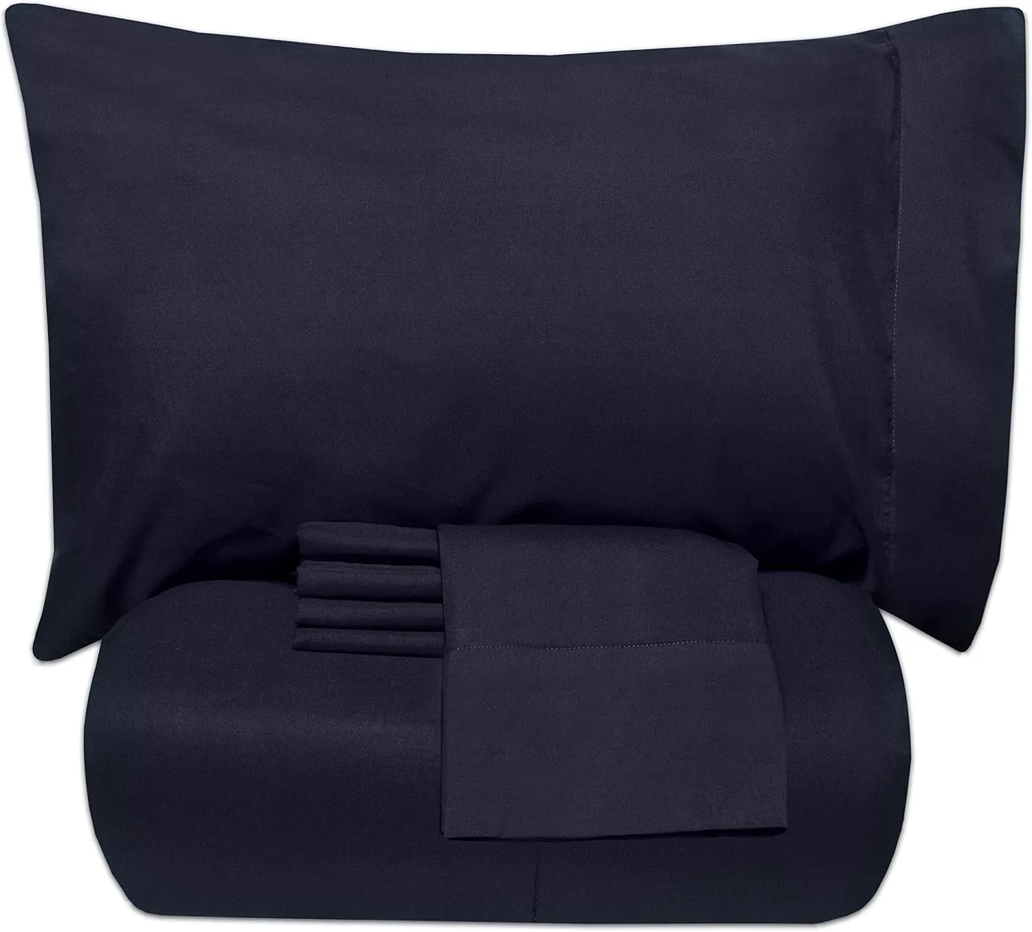 5 Piece Twin XL Comforter Set All Season Soft Down Alternative Blanket & Luxurious Cotton Fits Mattress Up to 18" Deep Pocket Bed 4 Piece Sheet Set Navy Blue