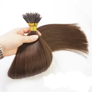 50 Strands Micro Nano Rings Hair Straight Double Drawn Remy Human Hair Extensions (22" 1.0g/s, 02 Dark Brown)
