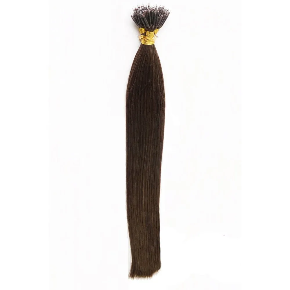 50 Strands Micro Nano Rings Hair Straight Double Drawn Remy Human Hair Extensions (22" 1.0g/s, 02 Dark Brown)