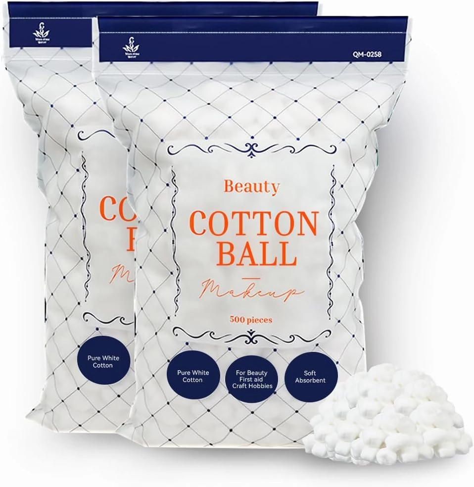 500 Count Cotton Balls (2 Pack) - Premium Soft and Absorbent Cotton for Makeup Remover, Nail Polish, Beauty, and Crafts