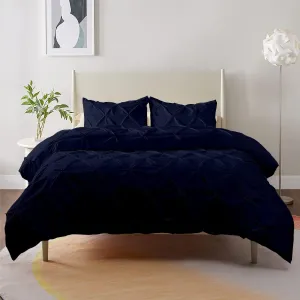 5pcs Olympic Queen (98'' x 98'') Pinch Pleated Olympic Queen Comforter Set Cotton Navy Blue Comforter with 2 Shams