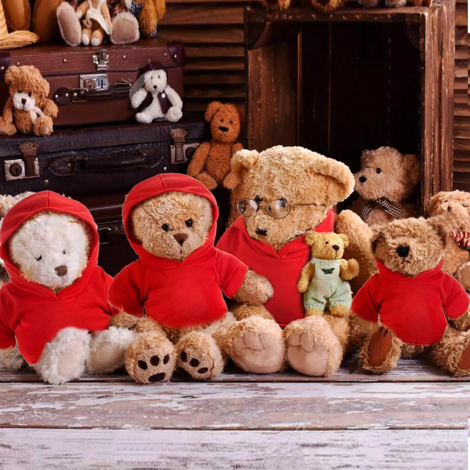 6 PCS Christmas Stuffed Bear Clothes Tee Shirt Red Sublimation Plush Bear Shirts Classic Stuffed Animal Bear T Shirts Hoodie 14-18 Inches Stuffed Bear Dolls