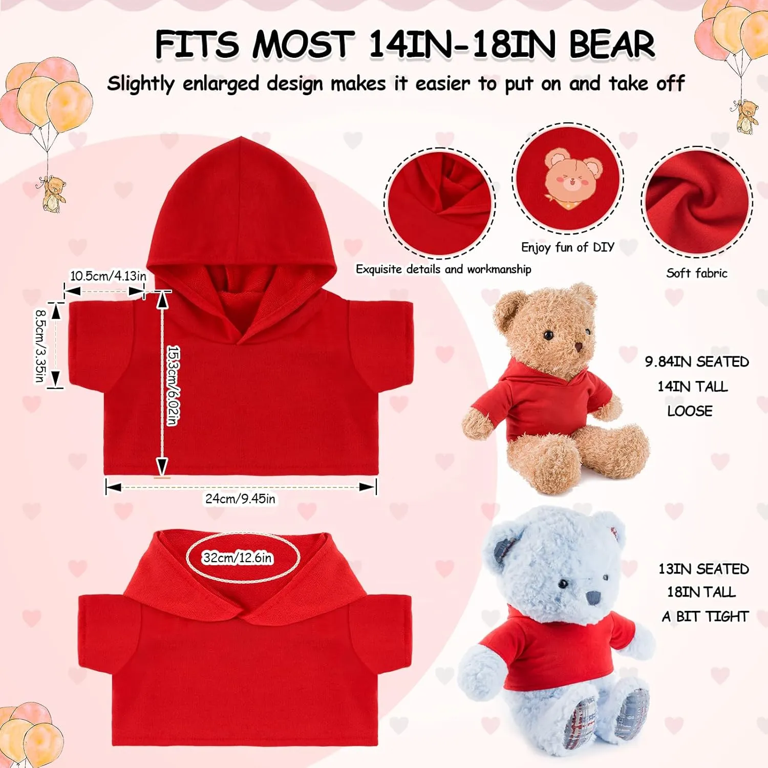 6 PCS Christmas Stuffed Bear Clothes Tee Shirt Red Sublimation Plush Bear Shirts Classic Stuffed Animal Bear T Shirts Hoodie 14-18 Inches Stuffed Bear Dolls