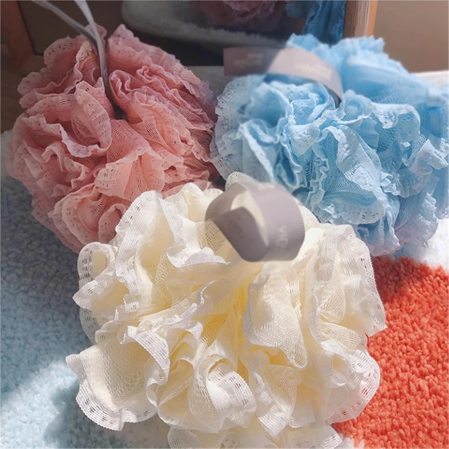 60g Loofah Sponge, Exfoliate, Strongly Tied, Soothe Skin, Bath Mesh Pouf Shower Ball, Foam Up in 3 Seconds, for Women and Men, 2 pcs(C)