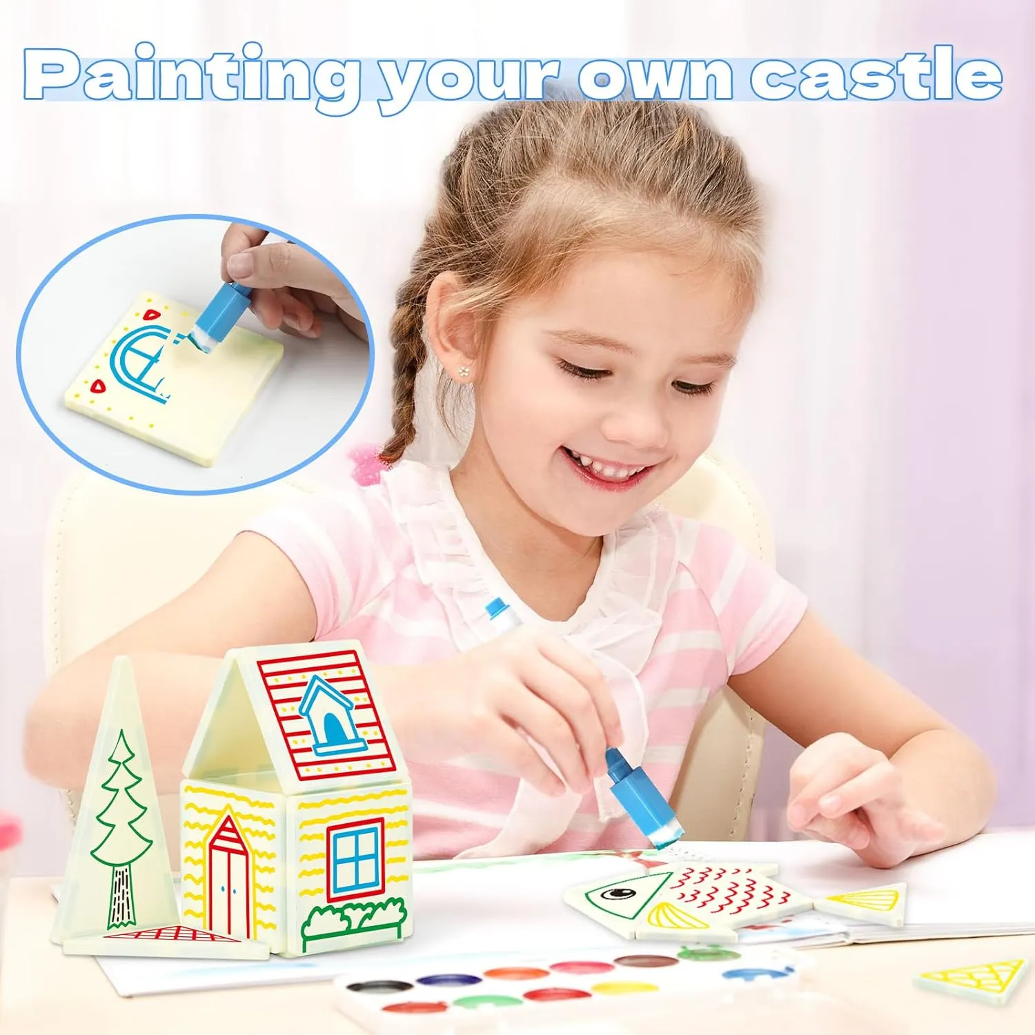 65PCS Magnetic Castles Tiles with Paintbrush for Kids 3 4 5 6 7 8 Years Magnet Building Blocks Preschool STEM Educational Construction Puzzle Toys, Gift for Girls Boys Toddler 3  Years