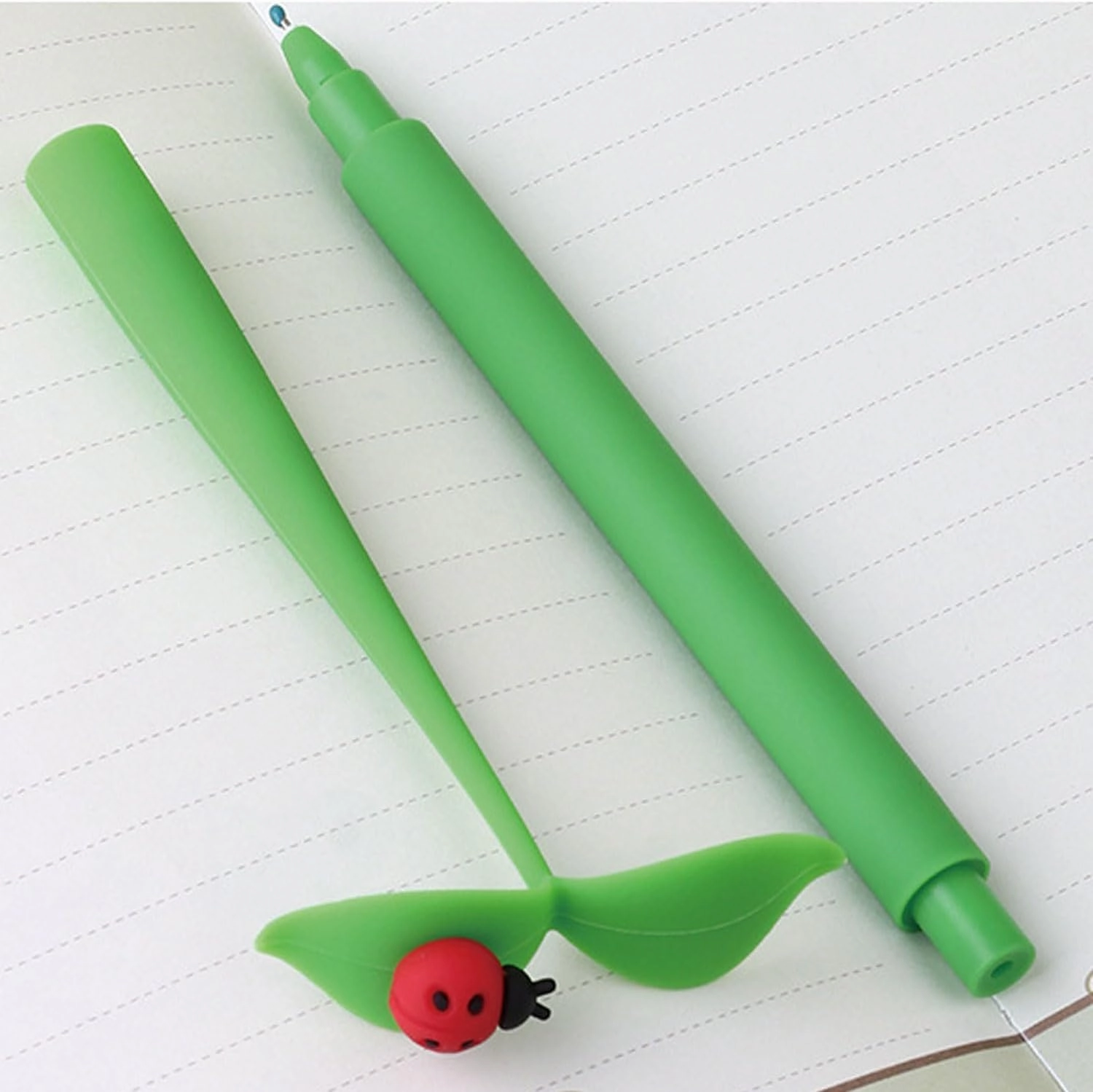 6 PCS Novelty Grass Pens with Bendable Leaves, Cute Insects, and Black Ink 0.5mm - Bee, Caterpillar & Ladybug Silicone Floral Pens for Students, Office, Home Stationery Gifts