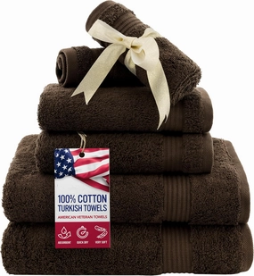 6 Piece Towel Set for Bathroom Clearance Prime, 100% Cotton Turkish Bathroom Towels, 2 Bath Towels 2 Hand Towels 2 Washcloths, Brown