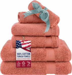 6 Piece Towel Set for Bathroom Clearance Prime, 100% Cotton Turkish Bathroom Towels, 2 Bath Towels 2 Hand Towels 2 Washcloths, Coral