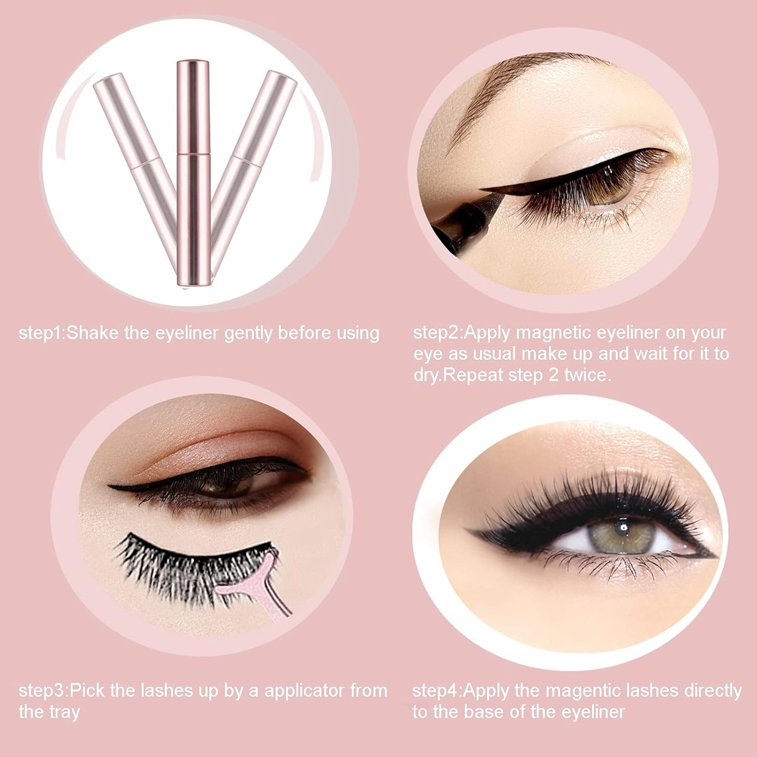 6D Magnetic Brown Eyelashes and Magnetic Eyeliner Kit 3 Style with Tweezers (Brown No.2)